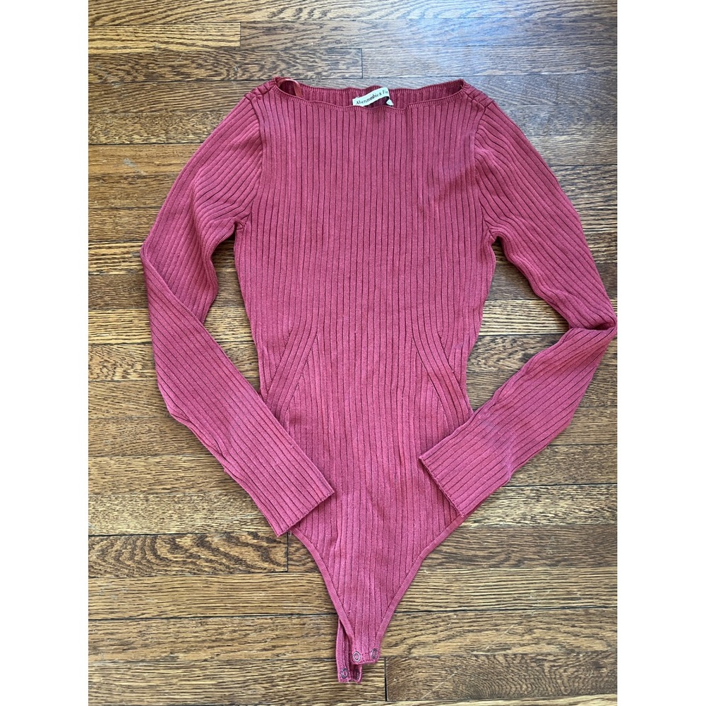 Abercrombie & Fitch Mauve Thong Ribbed Long Sleeve Bodysuit Boat Neck Small